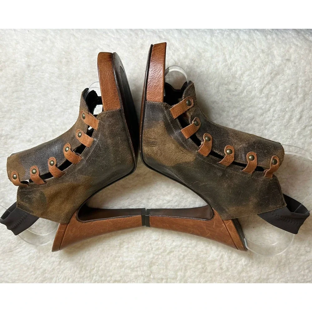 Donald J Pliner Heels Womens 10‎ Saddle Vishad Open Toe Distressed Leather